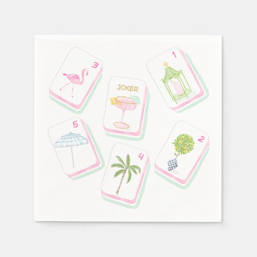 Handdesignte Palm Beach Mahjong-Party Serviette (Vorderseite)