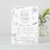 HandDrawn Beach Doodle Illustrations Bridal Shower Einladung (Stehend Vorderseite)