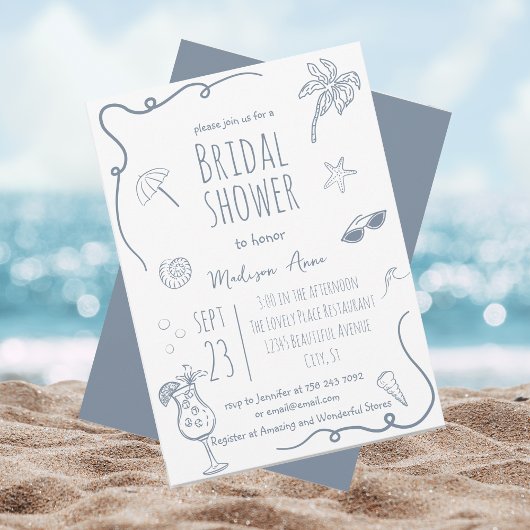 HandDrawn Beach Doodle Illustrations Bridal Shower Einladung