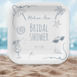 HandDrawn Beach Doodle Illustrations Bridal Shower Pappteller