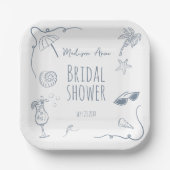 HandDrawn Beach Doodle Illustrations Bridal Shower Pappteller (Vorderseite)