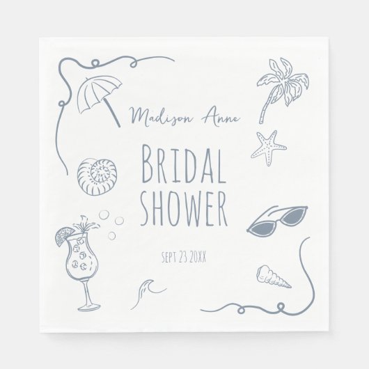 HandDrawn Beach Doodle Illustrations Bridal Shower Serviette (Vorderseite)