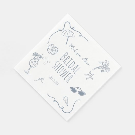 HandDrawn Beach Doodle Illustrations Bridal Shower Serviette (Ecke)