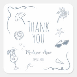 HandDrawn Beach Doodle Thank You Bridal Shower Quadratischer Aufkleber
