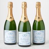 HandDrawn Blue Heart Brautparty Champagne Label Schaumweinetikett (Flaschen)