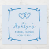 HandDrawn Blue Heart Brautparty Champagne Label Schaumweinetikett (Einzelnes Label)