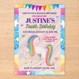 Handdrawn Colorful Magical Unicorn Birthday Acryleinladungen