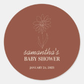 Handdrawn Flower Simple Boho Baby Shower Runder Aufkleber (Vorderseite)