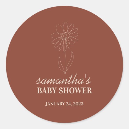 Handdrawn Flower Simple Boho Baby Shower Runder Aufkleber (Vorderseite)