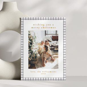 HandDrawn Gray Gingham Family Weihnachts-Foto Feiertagskarte