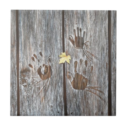 Handdrucke Vögel auf Holzkarten mit Herbstleaf Fliese (Vorderseite)