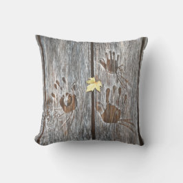 Handdrucke Vögel auf Holzkarten mit Herbstleaf Kissen