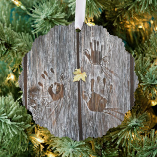 Handdrucke Vögel auf Holzkarten mit Herbstleaf Ornament Karte