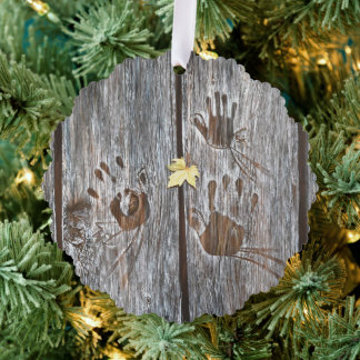 Handdrucke Vögel auf Holzkarten mit Herbstleaf Ornament Karte