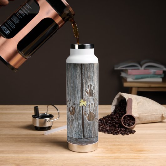 Handdrucke Vögel auf Holzkarten mit Herbstleaf Trinkflasche (Kaffee (gedreht))