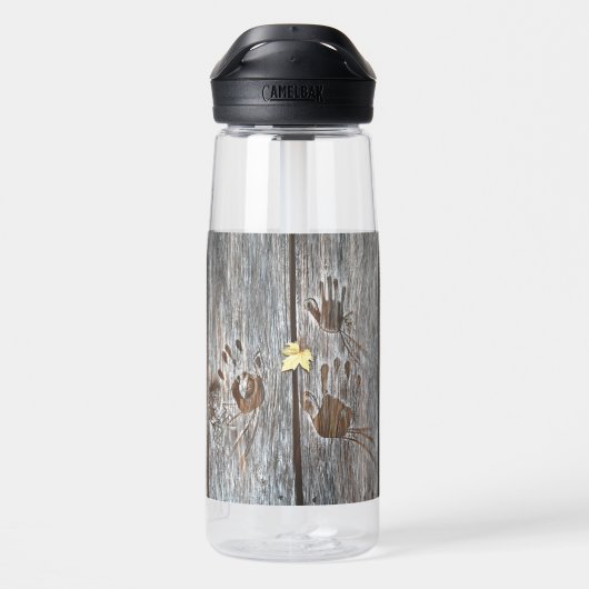 Handdrucke Vögel auf Holzkarten mit Herbstleaf Trinkflasche (Rückseite)