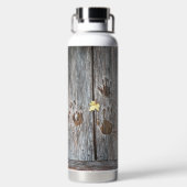 Handdrucke Vögel auf Holzkarten mit Herbstleaf Trinkflasche (Rückseite)