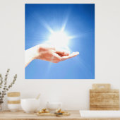 Hände auf blauem Hintergrund, Reiki, Chakra Poster (Küche)