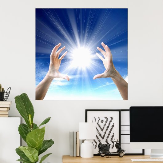 Hände auf blauem Hintergrund, Reiki, Chakra Poster (Heimbüro)