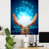 Hände auf grünem Hintergrund, Reiki, Chakra Poster (Heimbüro)