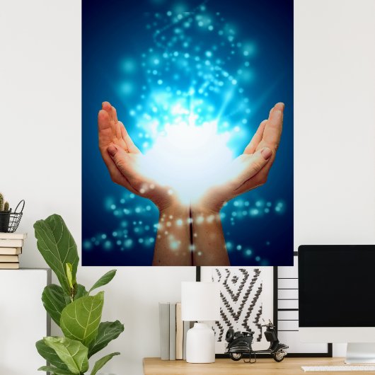 Hände auf grünem Hintergrund, Reiki, Chakra Poster (Heimbüro)