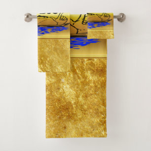 Hände auseinander zeigen einen Fisch und ein Boot  Badhandtuch Set