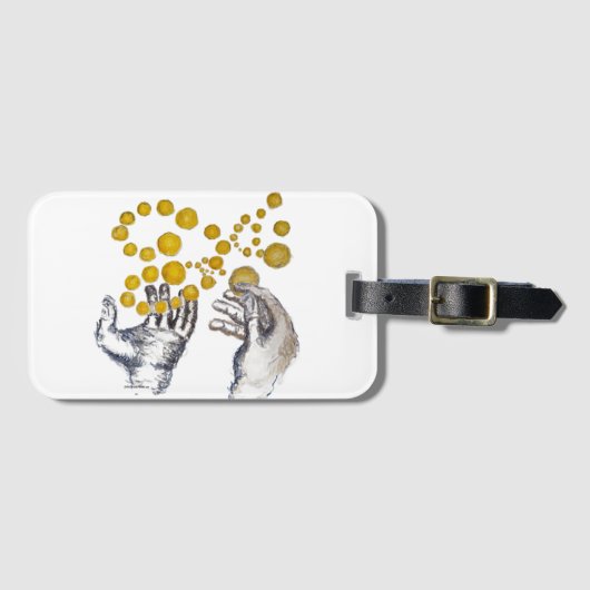 Hände ausgestreckt mit goldenen Kugeln Gepäckanhänger (Vorderseite (Horizontal))