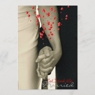 Hände Balack und weißes Hochzeit Proben-Abendessen Einladung