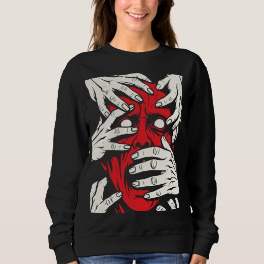 Hände bedecken Gesicht Horror Roter Dämon Kunst Sweatshirt (Vorderseite)