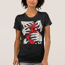 Hände bedecken Gesicht Horror Roter Dämon Kunst T-Shirt
