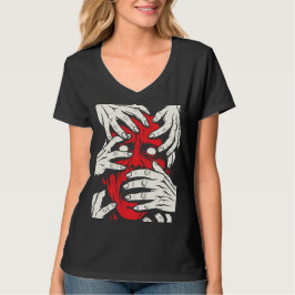 Hände bedecken Gesicht Horror Roter Dämon Kunst T-Shirt