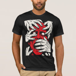 Hände bedecken Gesicht Horror Roter Dämon Kunst T-Shirt