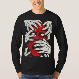 Hände bedecken Gesicht Horror Roter Dämon Kunst T-Shirt