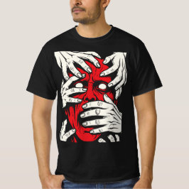 Hände bedecken Gesicht Horror Roter Dämon Kunst T-Shirt