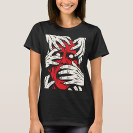Hände bedecken Gesicht Horror Roter Dämon Kunst T-Shirt