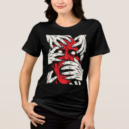Hände bedecken Gesicht Horror Roter Dämon Kunst Tri-Blend Shirt