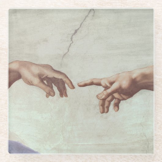 Hände des Gottes und des Adams Glasuntersetzer (Vorderseite)