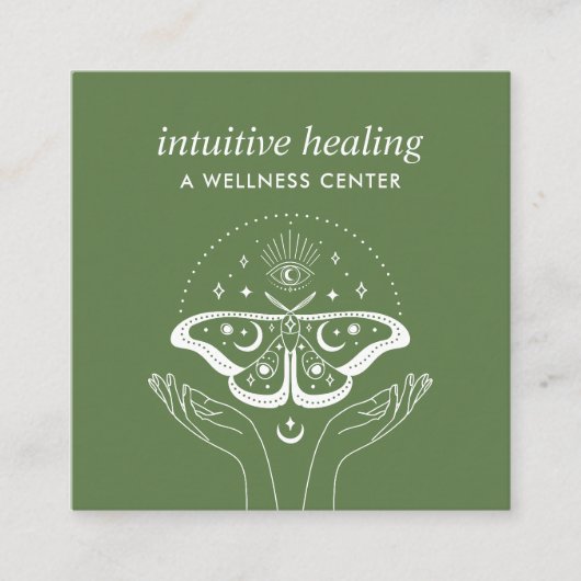 Hände Dritter EYE Moon Moth Yoga Spiritueller Coac Quadratische Visitenkarte (Vorderseite)
