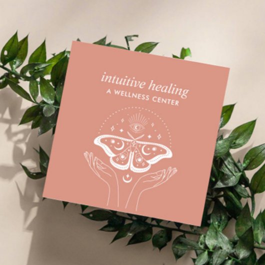 Hände Dritter EYE Moon Moth Yoga Spiritueller Coac Quadratische Visitenkarte