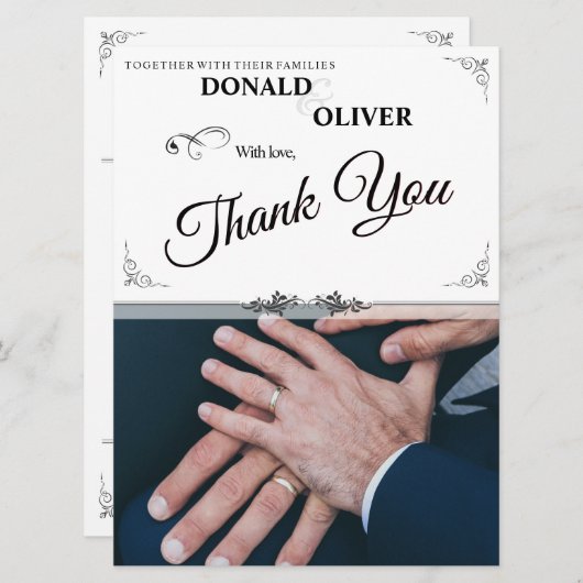 Hände eines homosexuellen Ehepaares mit Rings (Vorne/Hinten)