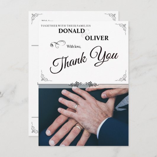 Hände eines homosexuellen Ehepaares mit Rings (Vorne/Hinten)