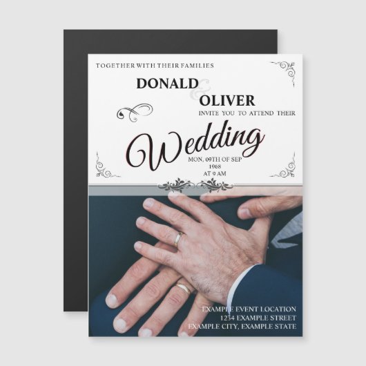 Hände eines homosexuellen Ehepaares mit Rings Magneteinladung (Vorne/Hinten)