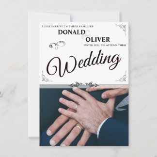Hände eines schwulen Hochzeitspaares mit Ringen