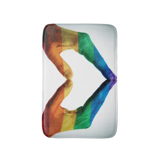 Hände gemalt als Regenbogen-Herz Badematte (Vorderseite Vertikal)