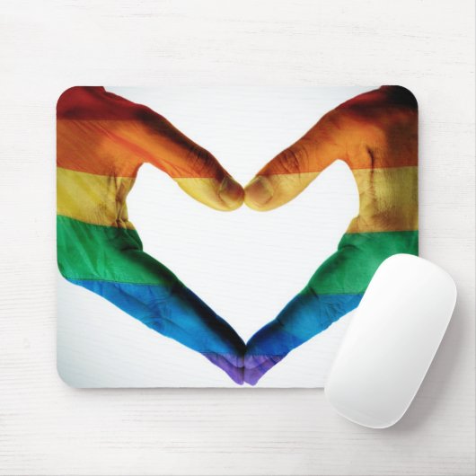 Hände gemalt als Regenbogen-Herz Mousepad (Mit Mouse)