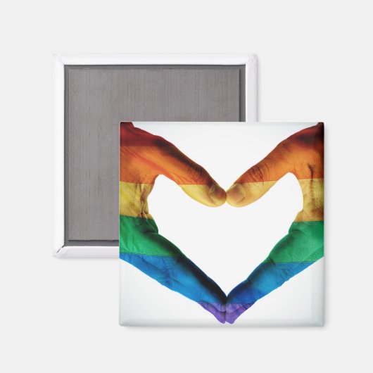 Hände gemalt als Regenbogenherz Magnet (Vorderseite/Rückseite)