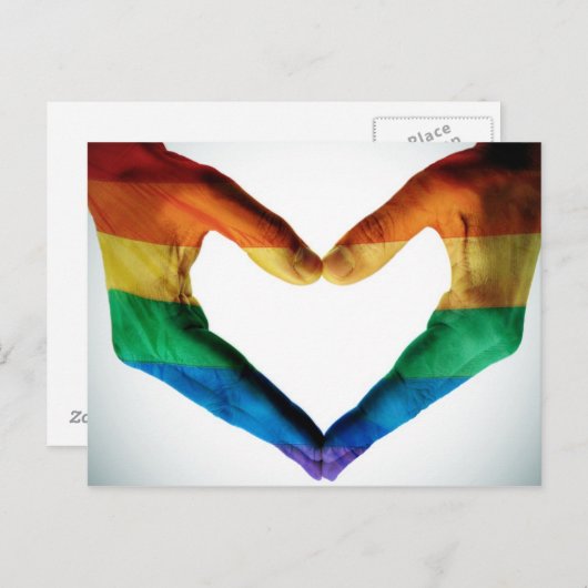Hände gemalt als Regenbogenherz Postkarte (Vorne/Hinten)