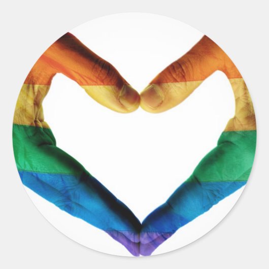 Hände gemalt als Regenbogenherz Runder Aufkleber (Vorderseite)