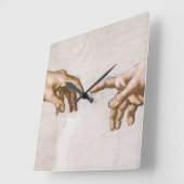 Hände Gottes Vater und Adam von Michelangelo Quadratische Wanduhr (Winkel)