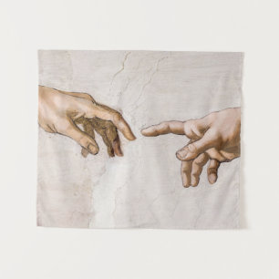 Hände Gottes Vater und Adam von Michelangelo Wandteppich